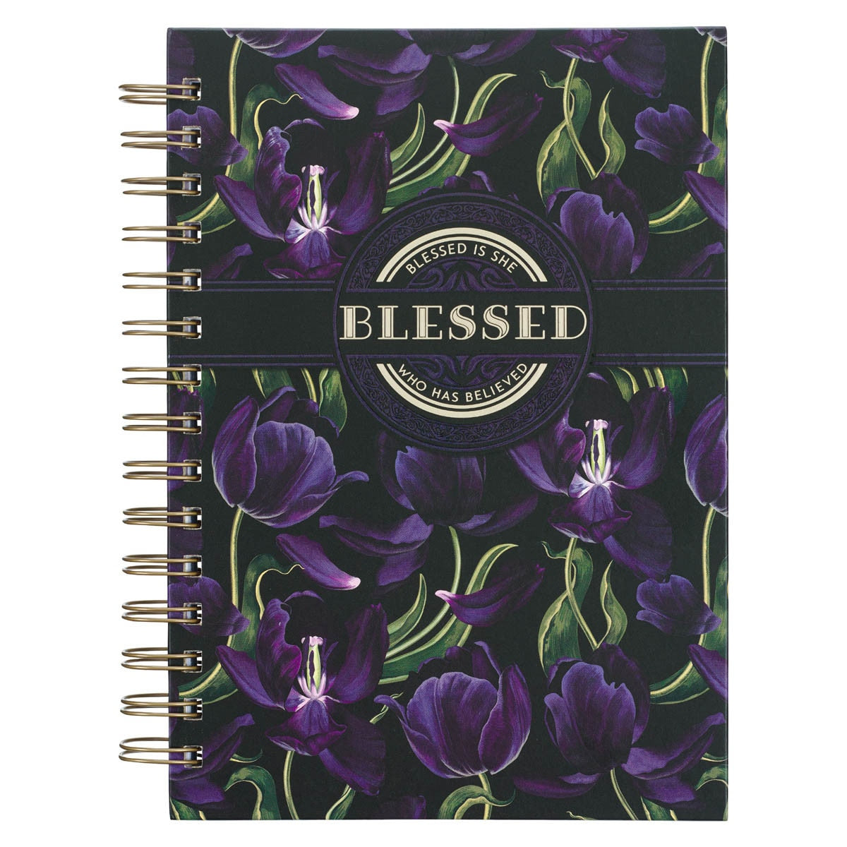 Journal Spiral-Bound Black/Purple Floral Blessed Luke 1:45
