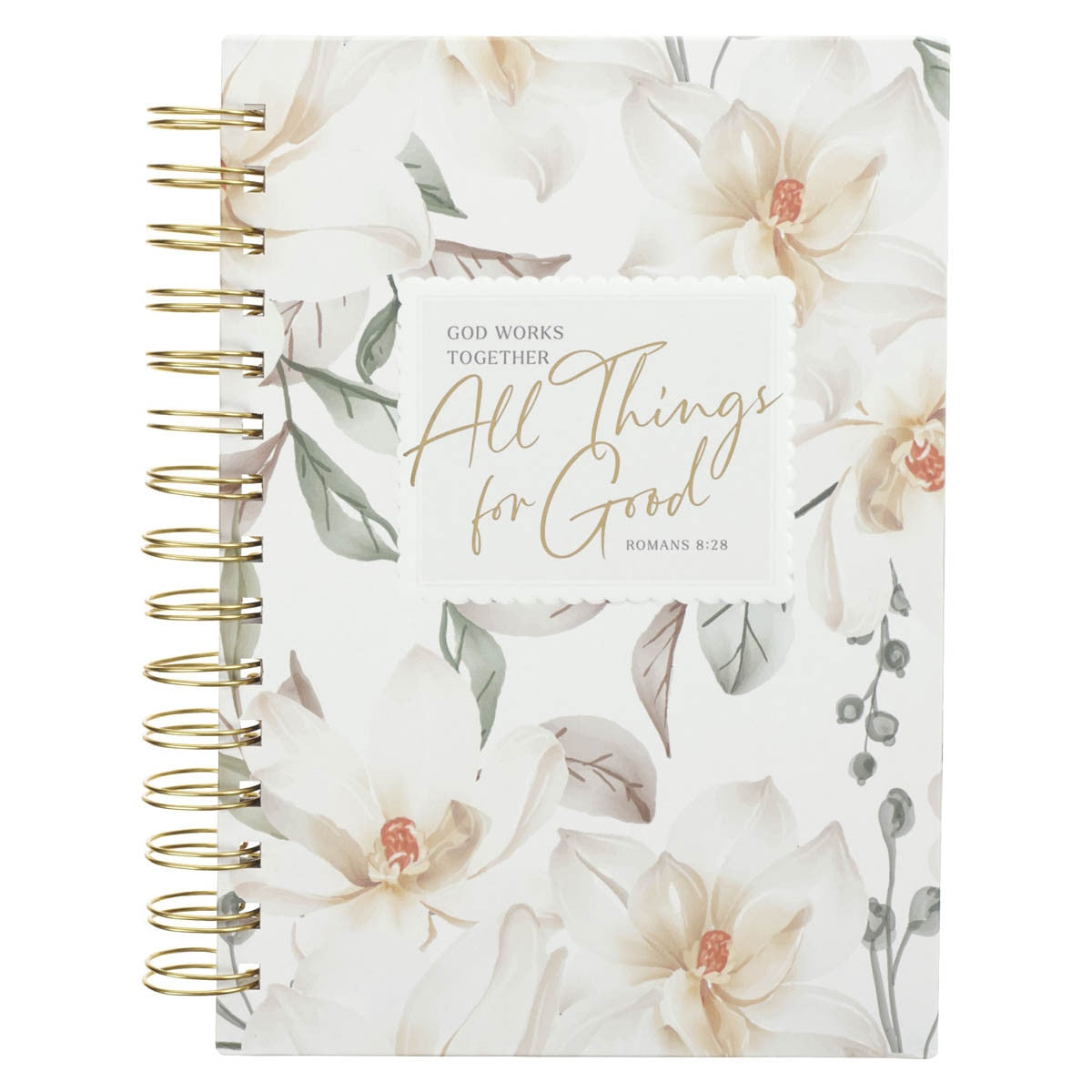 Journal Spiral-Bound White Floral All Things For Good Rom. 8:27