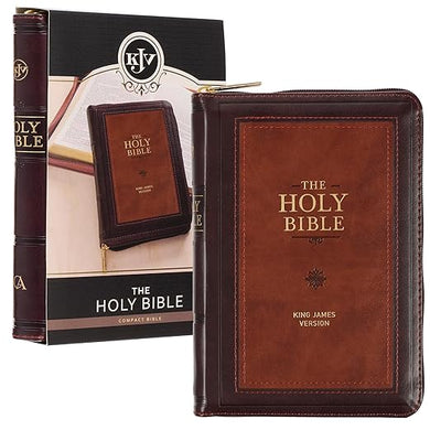KJV Compact Bible Two-Tone Burgandy/Brown with Zipper Faux Leather