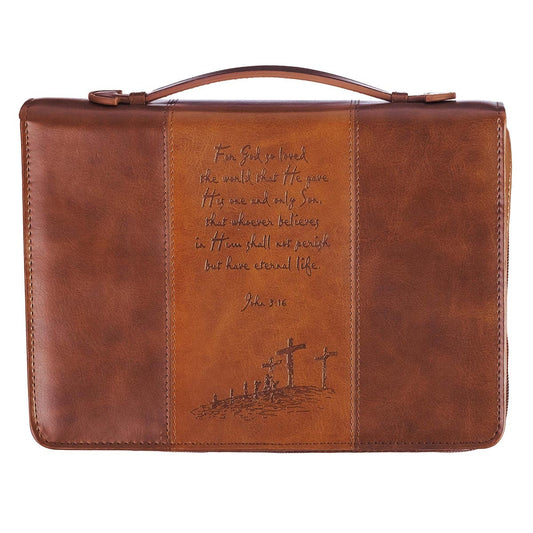 Bible Cover Classic Brown Two-tone God So Loved the World John 3:16
