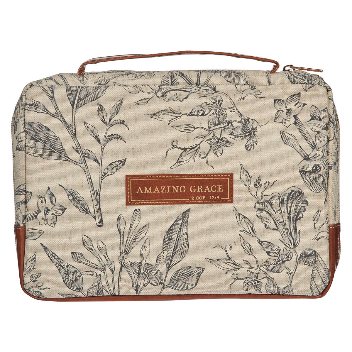 Bible Cover Fashion Cream/Brown Floral Amazing Grace 2 Cor. 12:9