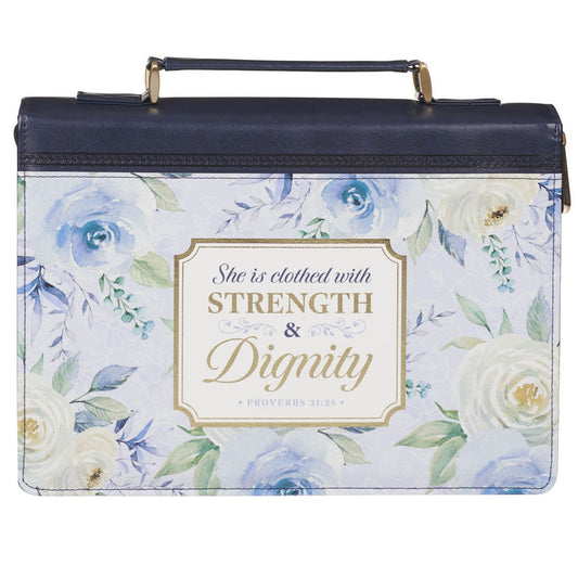 Bible Cover Fashion Navy Strength & Dignity Prov. 31:25