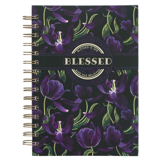 Journal Spiral-Bound Black/Purple Floral Blessed Luke 1:45