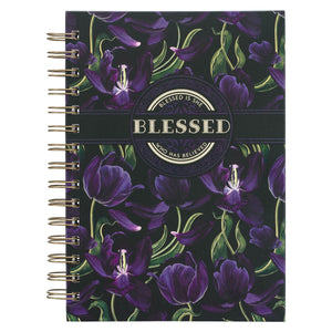 Journal Spiral-bound Black/Purple Floral  Blessed Luke 1:45