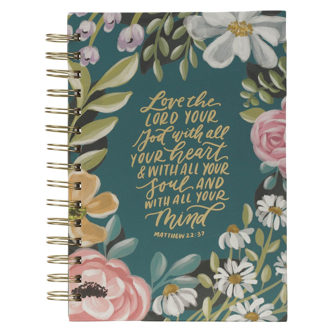 Journal Spiral-bound Teal Floral Love the  Lord Matt. 22:37