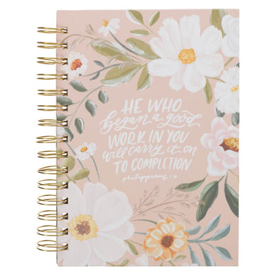 Journal Spiral-Bound Beige Floral Good Work In You Phil. 1:6