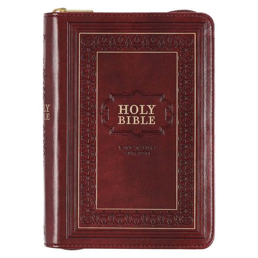 KJV Bible Compact Large Print Faux Leather, Burgundy w/zipper