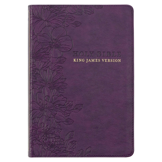 KJV Bible Thinline Large Print Faux Leather, Purple Floral
