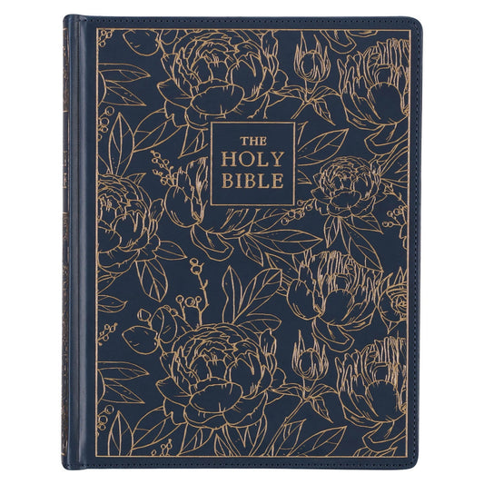 KJV Note-taking Bible Large Print Faux Leather HC, Navy w/Gold Floral