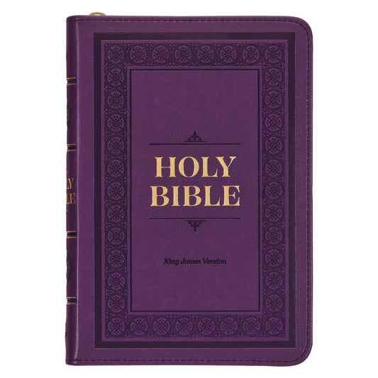 KJV Bible Compact Faux Leather, Purple w/zipper