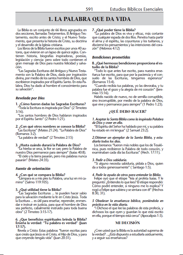 La Misión Biblia de Estudios - tapa blanda - "¡sin himnario!" - EGW - RVG